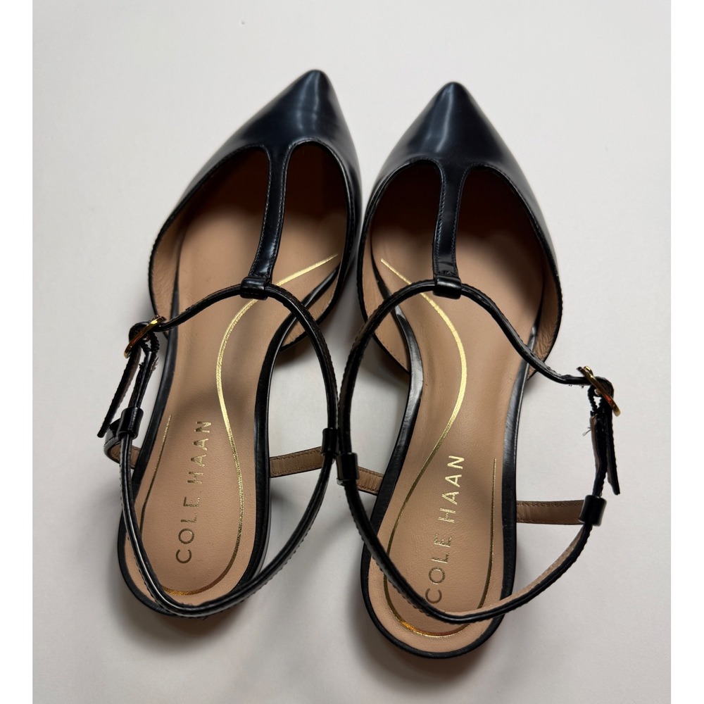 Cole Haan Grand 360 Black Leather T-Strap Pointed Toe Flats Shoes Womens 6B - Picture 7 of 8